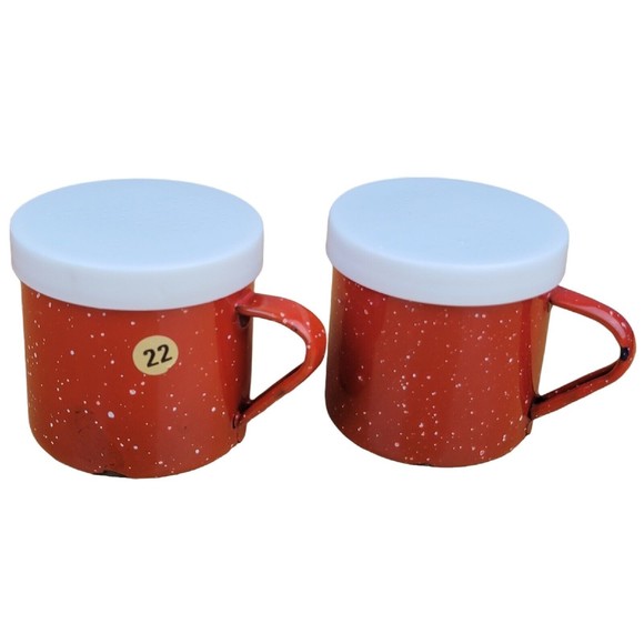 Cinsa Other - Cinsa Enamelware Large Salt and Pepper Shakers Handles Camping Picnic Red Rare